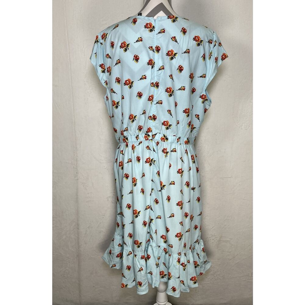 J. Crew Mercantile Mini Dress Sz 16T Blue Floral Ruffles Faux Wrap Cottagecore - Picture 3 of 10